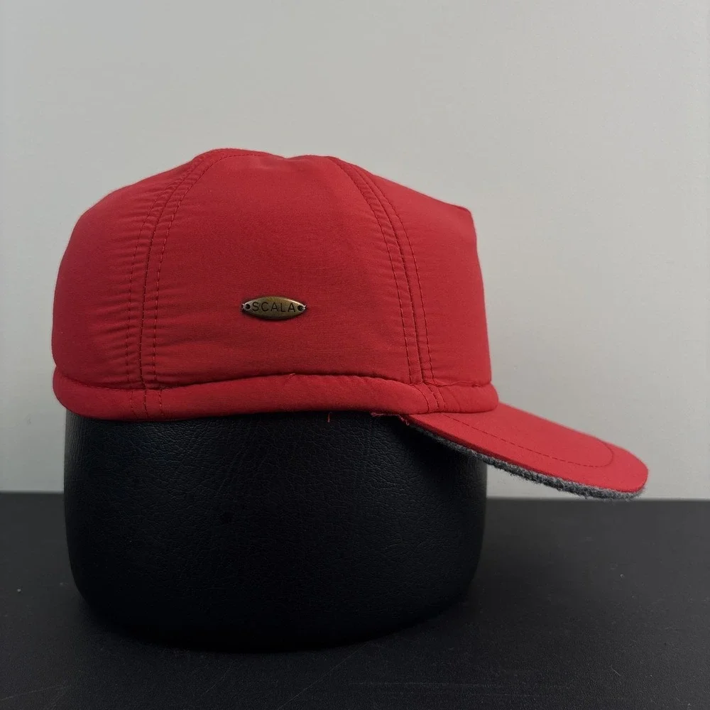 Vintage Scala Winter Trapper Hat Red Bomber Fur Lined Cap Snapback Adjustable